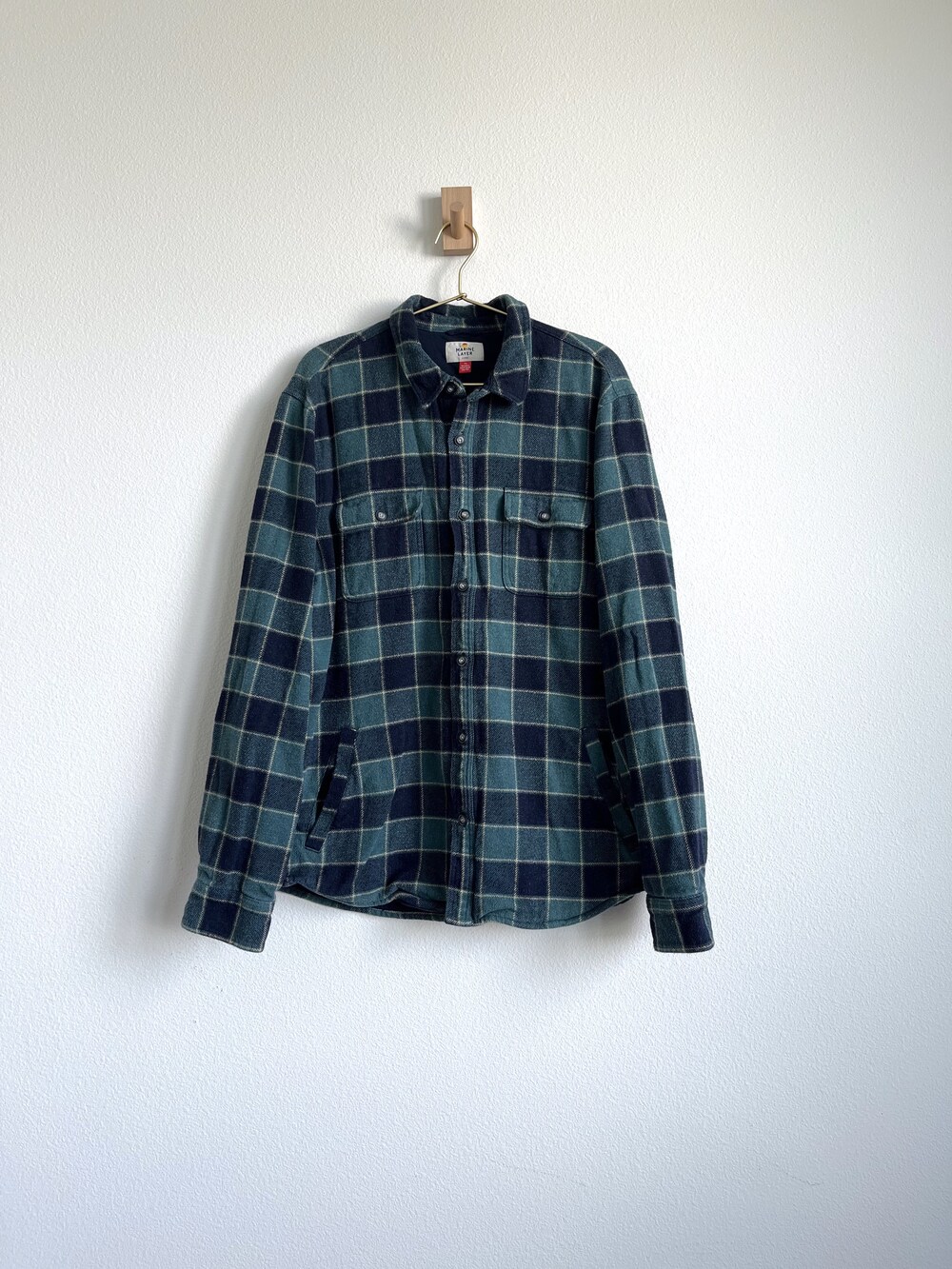 Marine Layer Cabincore Corbet Lined Green Navy Plaid Flannel Shirt Jacket